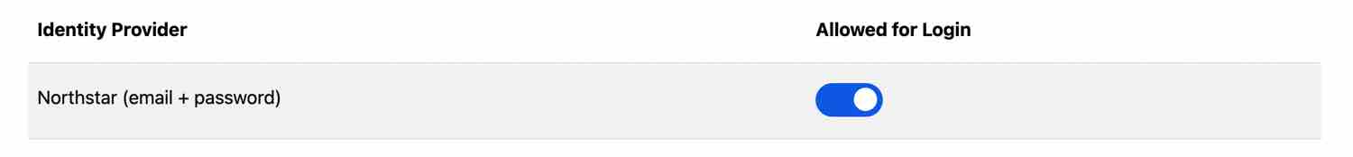 Northstar (email + password) toggle for ability to use for login